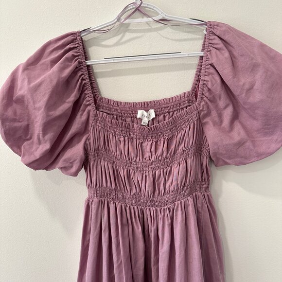Mauve Puff Sleeve Smocked Maxi Dress Size Large - Picture 3 of 5
